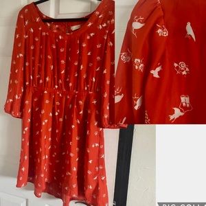 ModCloth nature birds long sleeve dress with pockets